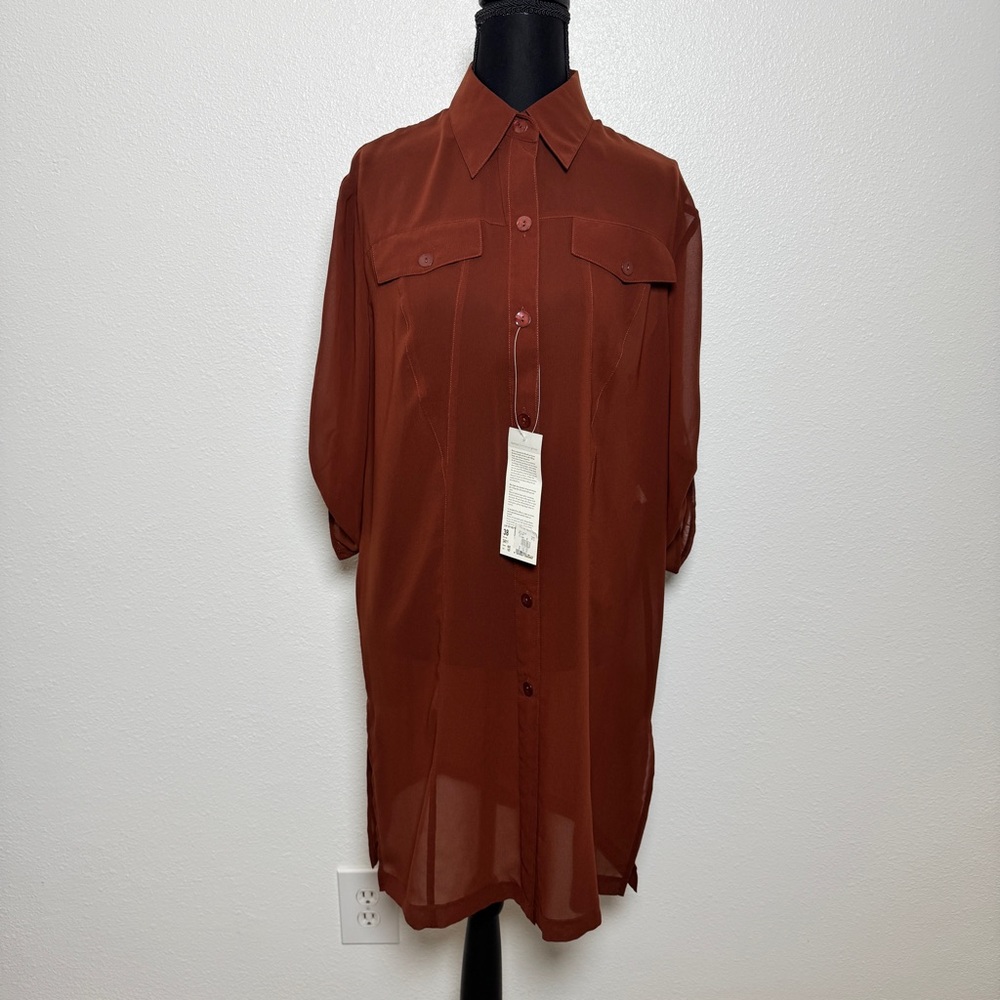 Maryan Mehlhorn Sheer Swim Cover-Up Shirt Dress Rust EU 38 NWT